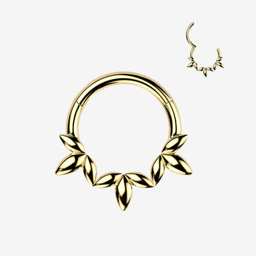 Golden Olive Vine Leaf Clicker Hoop Ring